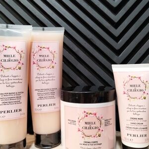 Perlier Cherry Blossom Honey Bath Body & Hand Cream Set New